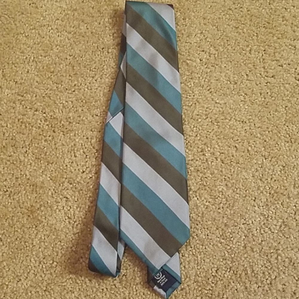 ☀️Chaps - Teal, Deep Sea Green & Grey Striped Tie - OS